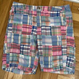 Women’s size 12 Patchwork Preppy Plaid Madras Cotton Shorts - Multicolor